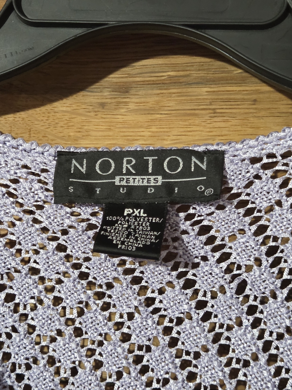 Lavender Open Knit Crochet Cardigan Pointelle 3/4 Sleeve Button Front Petite XL - Picture 3 of 7